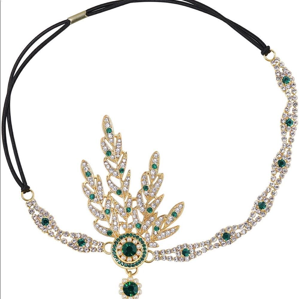 ✨ NWT Art Deco 1920’s Gatsby Flapper Crystal Rhinestone & Pearl, Gold Headband